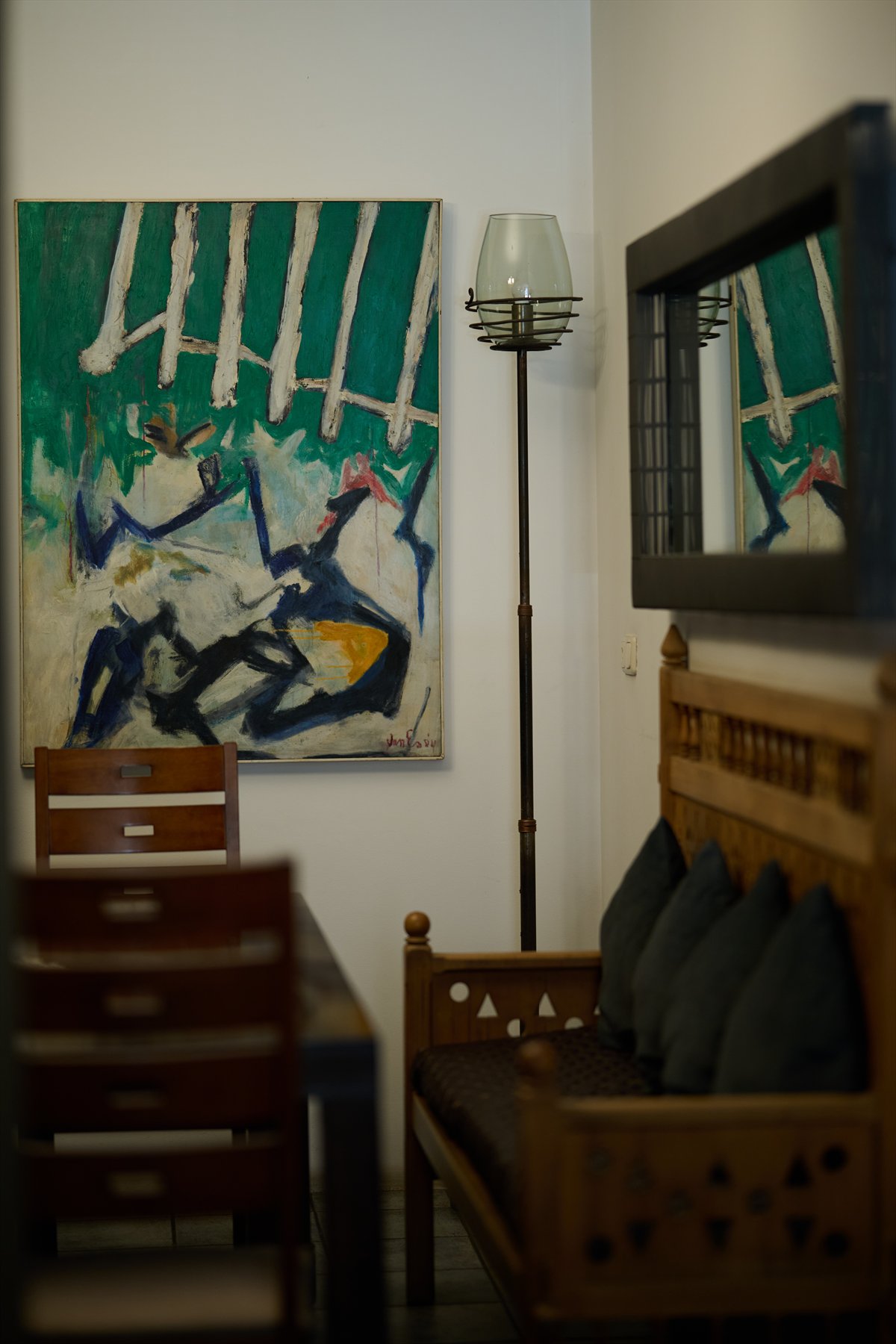 Artwork and traditional seating inside Dolmama
